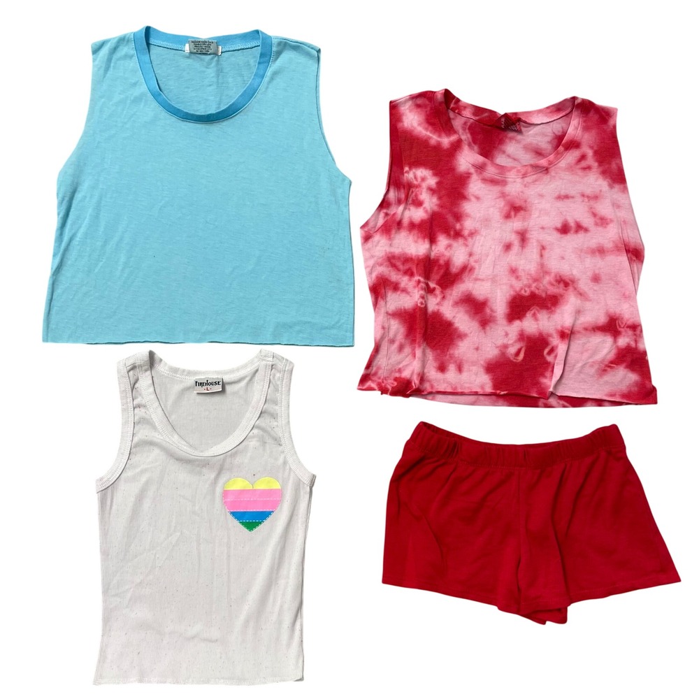 Firehouse Tank Tops Shorts Lot Womens Large‎ Kids Multicolor Tie Dye Heart 4pc